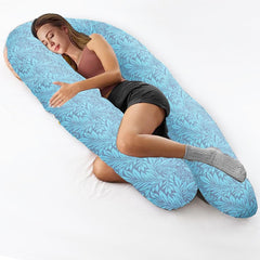U Shaped Pregnancy Pillow, Maternity Pillow, 100% Cotton, Removable Cover, Tree Of Life Deign, Sky-Blue | Super Premium Pillow For Sleeping, Versatile Use, Pregnocare Microfibers Pillow
