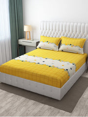 Printed King Size Double Bed Bedsheet With 2 Pillow Cover | 72 X 78 Inches, Yellow | All Around Elastic Fitted Bedsheet | Softness & Comfortable Rest In Any Season