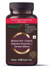 Aarogya360 Digestive Enzymes, Betaine Hcl, Pepsin, Gentian Bitters | 60 Capsules, 100gm 0.2lbs