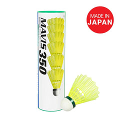 Yonex Mavis 350 Green Cap Nylon Shuttlecock , Yellow | Pack Of 6 , Green Cap – Slow Speed - 22°c To 33°c