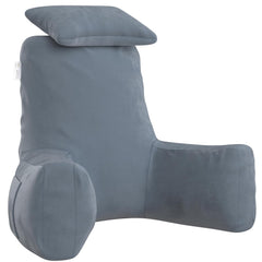 Backrest Pillow For Bed With Detachable Neck Rest & Support Arms - Grey | Soft Reading Pillow, Back Support Wedge Pillow For Working, Seating & Relaxing In Bed, Adjustable Pillow