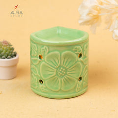 GREEN HANDCRAFTED SMALL CERAMIC BURNER WITH T-LIGHT CANDLE SET OF 1