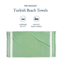 Lane Linen Turkish Beach Towels 699 Gsm | Extra Large Beach Towel, Pre-Washed For Soft Feel, Oversized Sand Free Quick-Dry Pool Towel- Jade Green (2 Pack)