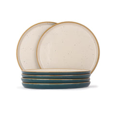 Ceramic Dinner Set Of 12 Pcs, Teal Ivory | Crockery Set For Dining Table - Dining Sets Crockery Items | Glossy Finish Premium Stoneware - 6 Dinner Plates + 6 Veg Small Bowls, 180ml Each