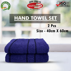 Sassoon Melrose 100% Cotton Hand Towel 400 Gsm | Highly Absorbent, Soft Material Perfect For Daily Use (Midnight Blue) -2 Piece