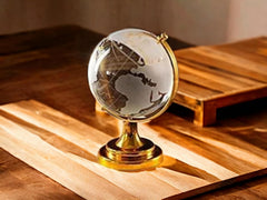 Feng Shui Crystal Globe Idol With Golden Stand, Vastu Glass Miniature Globe For Positive Energy, Success, Good Luck & Prosperity | Vastu Remedy, Study Table, Office (Export Quality) Pack Of 1