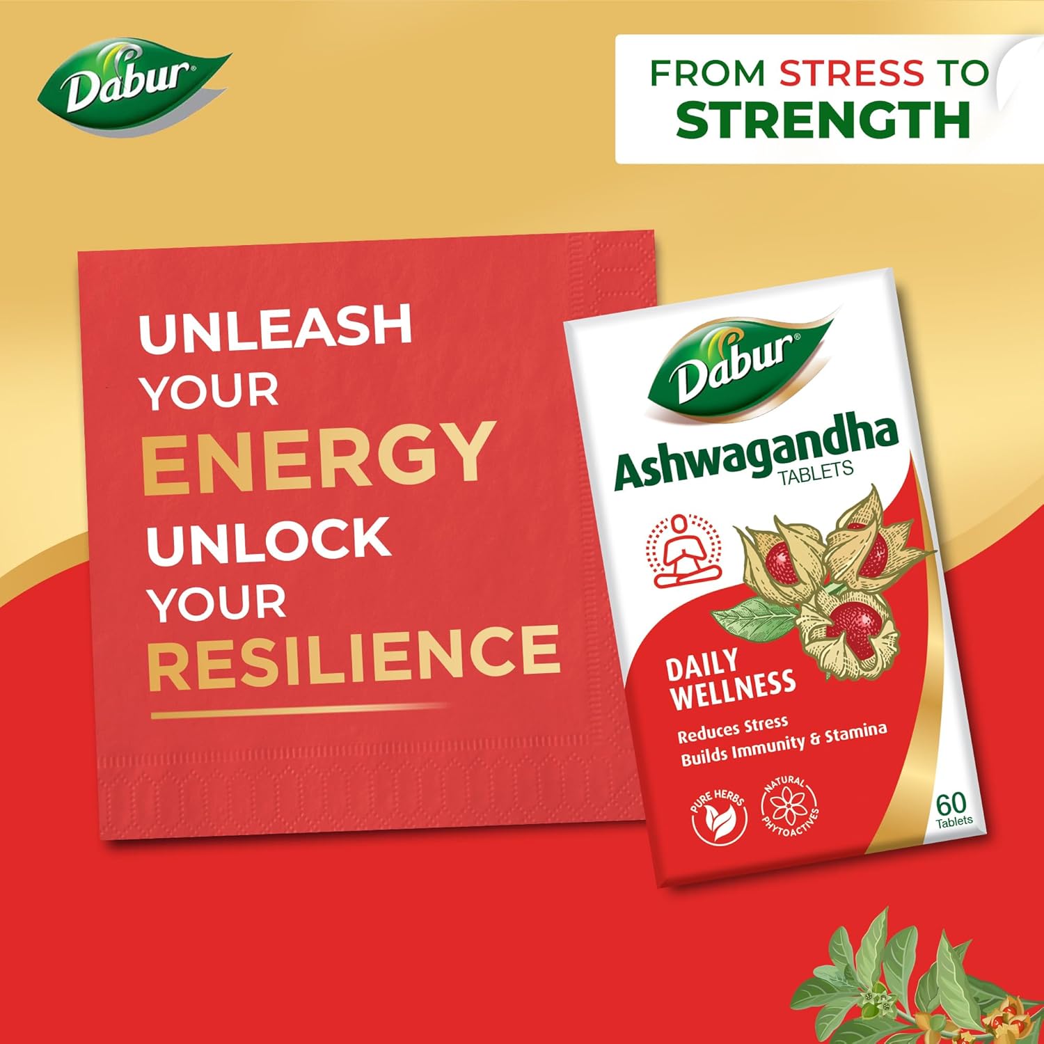 Dabur Ashwagandha General Wellness Tablets, Stress Relief, Rich In Antioxidants, Immunity Booster, Rich In Antioxidants, Rejuvenates Body | 60 Tablets 100gm 0.2lbs Dabur Ashwagandha General Wellness Tablets, Stress Relief, Rich In Antioxidants, Immunity Booster, Rich In Antioxidants, Rejuvenates Body | 60 Tablets 100gm 0.2lbs