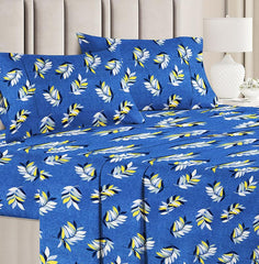 100% Cotton Double Bedsheet Set With 2 Pillow Covers | 90 X 90 Inches, Blue - Lightweight & Breathable, Perfect For All Seasons