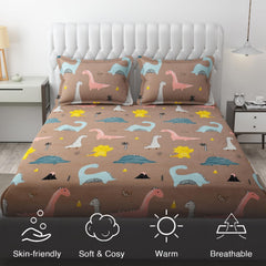 Wrinkle Free Soft Kids Double Bedsheets For King Size With 2 Pillow Cover | 90 X 95 Inches, Rosy Brown | Cartoon Printed Design | Child Bedroom Decor