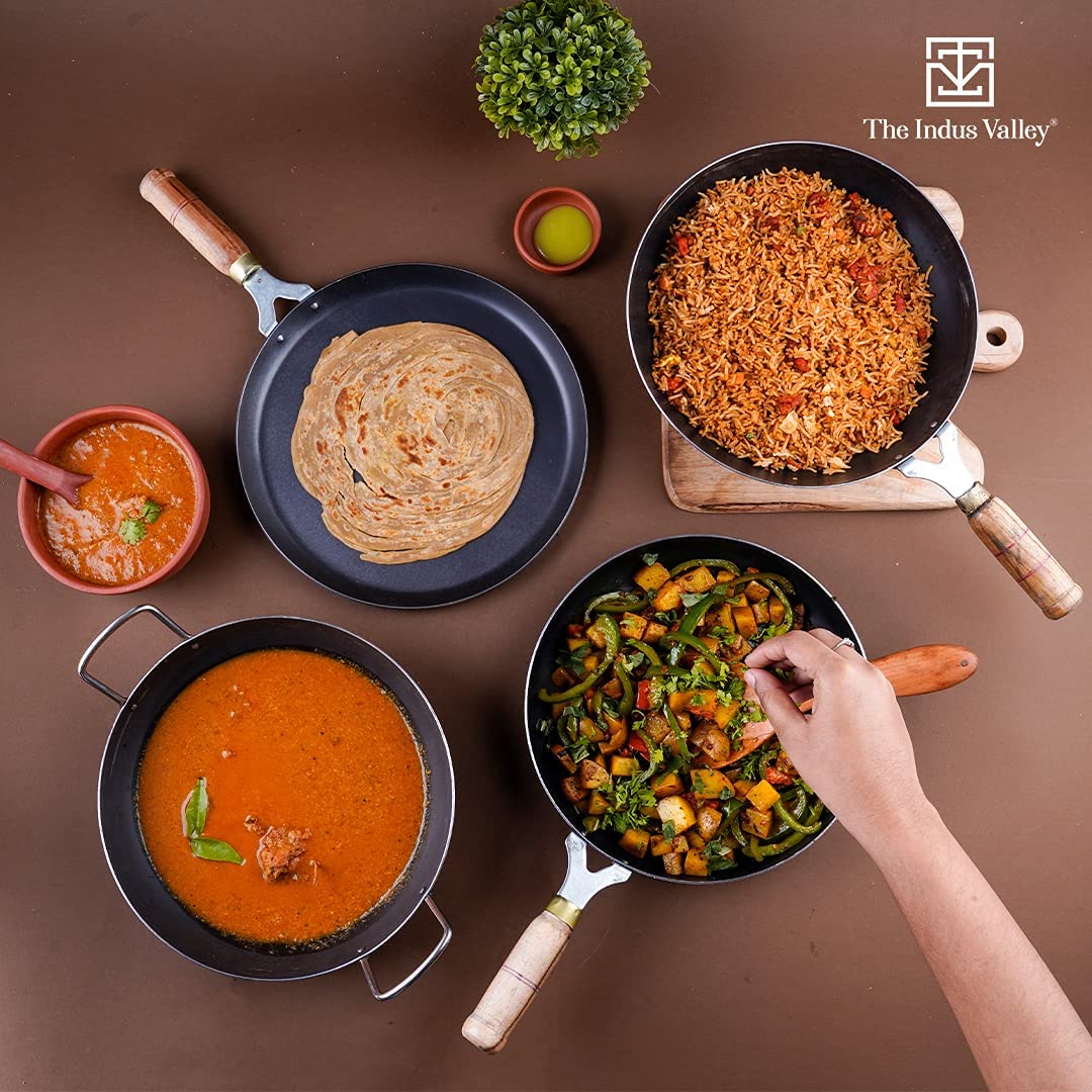 Pre-Seasoned Iron Cookware Set + Free Wok 25 Cm, 2.2 Liters | Kadai 24 Cm, 2 Liters + Fry Pan 24 Cm, 1.5 Liters + Tawa 26 Cm | Kitchen Cooking Combo Pots & Pans Set Of 4 Pcs - Naturally Nonstick Pre-Seasoned Iron Cookware Set + Free Wok 25 Cm, 2.2 Liters | Kadai 24 Cm, 2 Liters + Fry Pan 24 Cm, 1.5 Liters + Tawa 26 Cm | Kitchen Cooking Combo Pots & Pans Set Of 4 Pcs - Naturally Nonstick