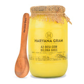 Organic A2 Desi Cow Bilona Ghee With Neem Wood Spoon By Haryana Gram | Rich In Vitamin A, D & Minerals Healthy Desi Ghee Good For Skin Health | (1 Litr) 33.8 Ounce | Jar Pack