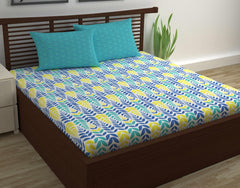 Cotton Double Bedsheet With 2 Pillow Covers | 87 X 100 Inches, Blue & Yellow - Soft & Breathable Fabric | Comfortable For Daily Use