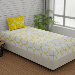 Single Bed Sheet Size - 55 X 88 Inches With 1 Pillow Covers, White & Yellow | Wash Dark Colors Separately | Lightweight, Soft, & Comfortable Bedsheet