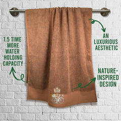 Rangoli 100% Cotton Martin Bath & Hand Towels 900 Gsm | Quick Dry, Ultra Soft, Highly Absorbent Printed Bath Towel - Brown (Set Of 3)