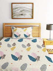 Printed Single Bedsheet Size With 1 Pillow Cover - 60 X 90 Inches, Cream & Pink | Cotton Wrinkle Free Soft, Breathable | Durable & Long-Lasting