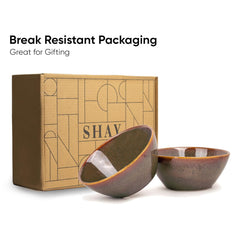 Ceramic Serving Medium Bowls Set Of 2 Pieces - 850ml Each, Brown Reactive | Premium Ceramic Bowls - Medium Size | Microwave Safe Bowls - Bowl Sets With Glossy Finish | Ceramic Bowls
