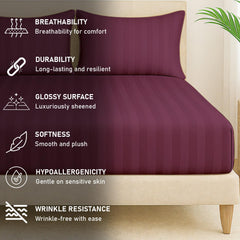 Elastic Fitted Bedsheet For Queen Size With 2 Pillow Covers | 60 X 78 Inches, Wine - Soft & Comfortable Ideal For Guest Room, Hotel