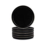 Ceramic Quarter Plates Set Of 6, Black With White Rim | Ceramic Snack Plates - Snacks Plates Set | Dessert Plates, Snack Plate - Small Plates With Glossy Finish | Microwave Safe & Chip Resistant