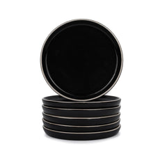 Ceramic Quarter Plates Set Of 6, Black With White Rim | Ceramic Snack Plates - Snacks Plates Set | Dessert Plates, Snack Plate - Small Plates With Glossy Finish | Microwave Safe & Chip Resistant