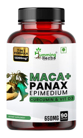 Humming Herbs Maca With Panax Ginseng Supplements 7200mg, Maca Root Extract Powder, Increase Stamina & Build Muscle | 90 Capsules 150gm 0.3lbs