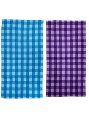 Athom Trendz Living Eco Saviour Premium Cotton Bath Towel 400 Gsm | Ultra Soft Super Absorbent Eco-Friendly Pearl White Bath Towels | S Blue & Purple Big Checks- Pack Of 2