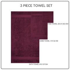 Trident Soft Comfort Air Rich Bath Towels 500 Gsm | 100% Cotton Towel, Super Soft, Highly Absorbent 3 Pieces (Red Wine)