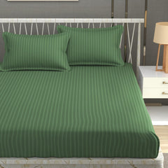 Stripe Glace Cotton 1 Double Bedsheet With 2 Pillow Cover - 91 X 90 Inches, Dark Green | Fade Resistant & Durable Breathable & Wrinkle Free Bed Sheet