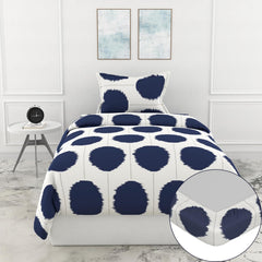 Cotton Elastic Fitted Bedsheet Single Bed With 1 Pillow Cover - 36 X 78 Inches, Blue & White | Perfect For Everyday Use | Ultra-Soft & Breathable