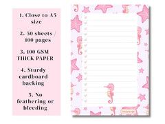 A5 Notes/To Do List Notepad, Beautiful Checklist Pad, Tear-Off Sheets (Seahorse) Pack Of 1