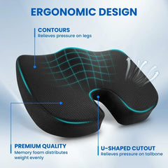 Orthopedic Seat Cushion Pillow, Memory Foam Gel Chair Cushions For Back, Tailbone, Black - 17.7 X 13.8 Inch | Butt & Coccyx Discomfort Relief - Support Pillow For Office, Car - Design 4
