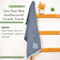 Rangoli 100% Bamboo 2 Bath & 2 Hand Towels 850 Gsm | Large Size Ultra Soft, Quick-Absorbent & Eco-Friendly Towels - Dark Grey