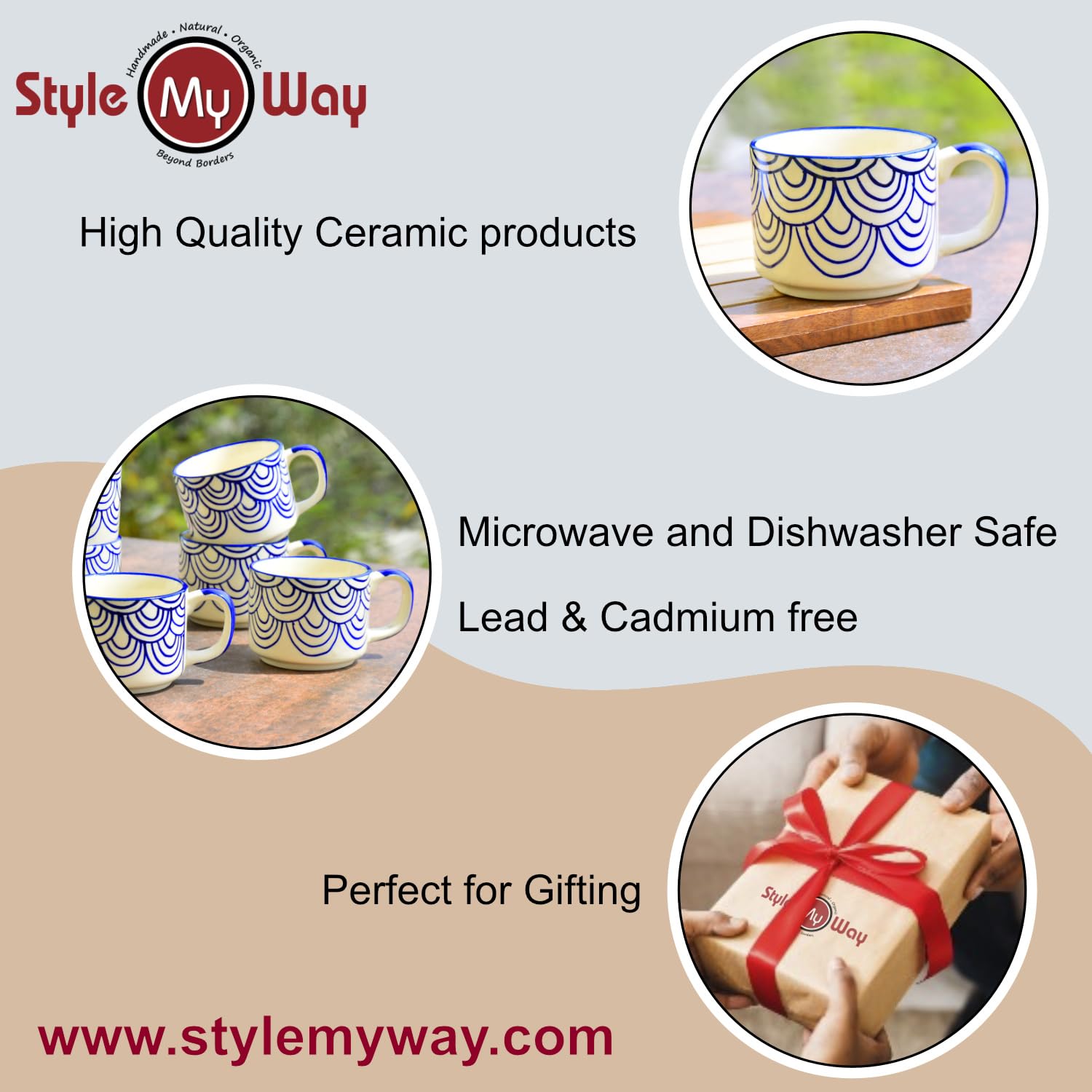Hand Painted Blue Spiral Ceramic Cups Set Of 4 - Blue, 150ml Each | Microwave & Dishwasher Safe Tea Cups & Mugs - Cups For Chai, Coffee, Cappuccino, Milk, Latte, Hot & Cold Drinks Hand Painted Blue Spiral Ceramic Cups Set Of 4 - Blue, 150ml Each | Microwave & Dishwasher Safe Tea Cups & Mugs - Cups For Chai, Coffee, Cappuccino, Milk, Latte, Hot & Cold Drinks