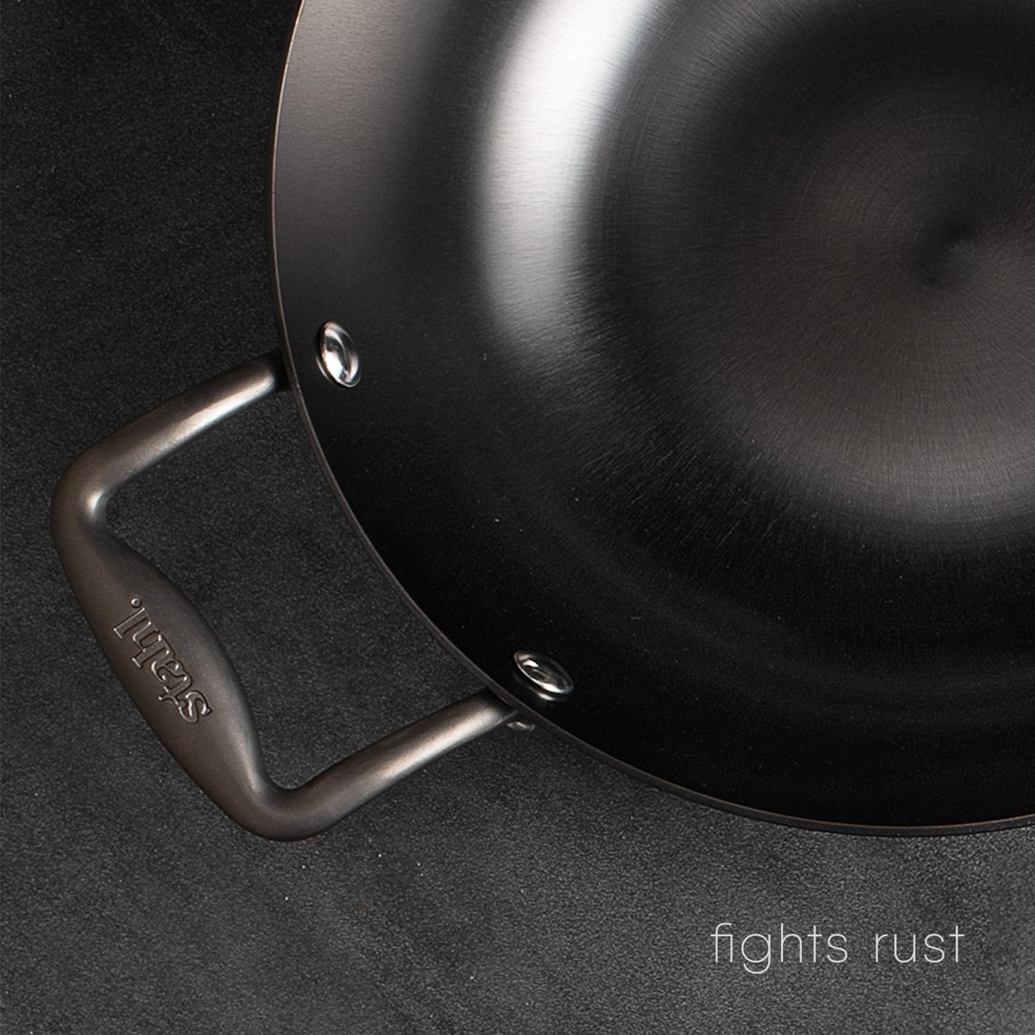 Blacksmith Plus Black Cast Iron Kadhai - 3.2 Liters, 28 Cm | Light Weight Iron Kadai - Nitrided Kadai For Cooking - Induction & Gas Stove Compatible Blacksmith Plus Black Cast Iron Kadhai - 3.2 Liters, 28 Cm | Light Weight Iron Kadai - Nitrided Kadai For Cooking - Induction & Gas Stove Compatible