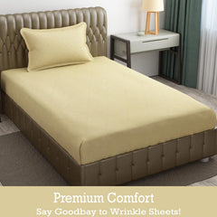 Soft Microfiber Single Bedsheet With 1 Pillow Covers - 60 X 90 Inches, Cream, Damas Design | Wrinkle Free Design & Easy To Wash | Refreshing Your Bedroom Look