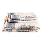 Peepul Tree Block Printed 2 Hand & 2 Bath Towels 240 Gsm | Super Absorbent Soft & Faster Drying, Floral Printed (Peach & Teal)