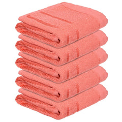 Heart Home Face Towel 1000 Gsm | Facewash For Travel Workout Hand Towel | Lining Design Pack Of 5 (Orange)