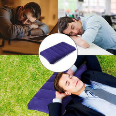 Air Pillow - Blue Soft Velvet Air Inflatable Neck Cushion For Travel, Car, Camping Pillow | Adjustable Foam Support, Portable Lightweight Comfort Rest, Tourist, Sleeping Support - Pack Of 1