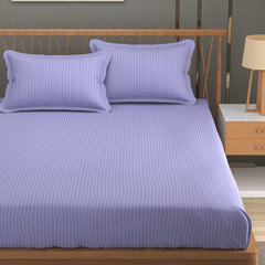 Stripe Glace Cotton 1 Double Bedsheet With 2 Pillow Cover - 91 X 90 Inches, Purple | Fade Resistant & Durable Breathable & Wrinkle Free Bed Sheet