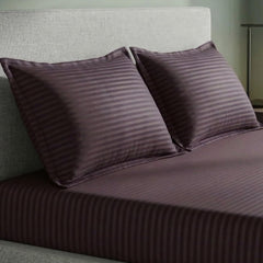 Brown Stripe Flat Double Bedsheet (90 X 92 Inches) With 2 King Size Pillow Covers | Soft To Touch & Comfortable | 300 Thread Count