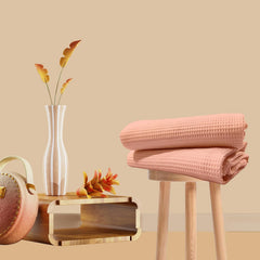 Enchant Home Pure Cotton Waffle Towel 400 Gsm | Lightweight Anti-Microbial & Water Absorbent Soft Touch Quick Drying Bath Towel | Peach