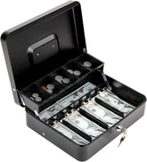 Locking Cash Box With Lock, Money Box With Cash Tray, Lock Safe Box With Key, Money Saving Organizer, 4 Note, 5 Coin Slots, Colour - Black