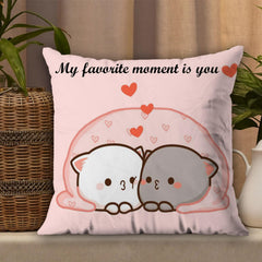 Peach & Goma Mochi Cat Pillow Cushion, Keychain & Card, Light Pink - 12 X 12 Inch | Gifts For Girlfriend, Wife, Husband, Boyfriend, Pillow For Couple | Peach Goma Pillow - Pack Of 1