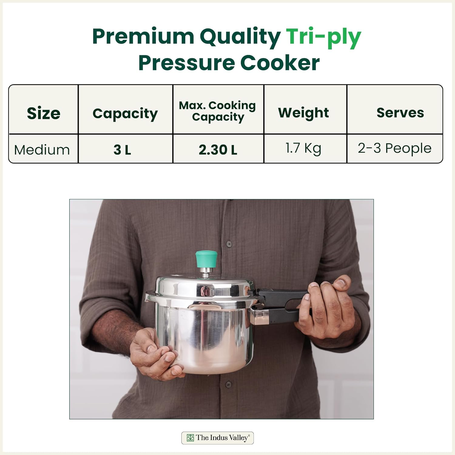 Triply Stainless Steel Pressure Cooker Outer Lid For 2-3 People - Small, 3 Ltr, 1.8kg | Induction Friendly, ISI-Certified, Nonstick 3-Layer Body, 100% Pure & Toxin-Free, 5 Years Warranty Triply Stainless Steel Pressure Cooker Outer Lid For 2-3 People - Small, 3 Ltr, 1.8kg | Induction Friendly, ISI-Certified, Nonstick 3-Layer Body, 100% Pure & Toxin-Free, 5 Years Warranty