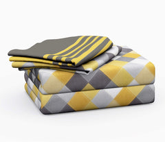 Bedsheet For Double Bed With 2 Pillow Covers - 88 X 96 Inches, Yellow & Grey | Color Fade Resistant Bedsheet | Ideal For Hotel, Guest House