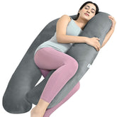 U Shaped Pregnancy Pillow For Pregnant Women & Nursing Mom, Grey Color | Full Body Support, Single Pillow For Multipurpose Use During Maternity, Comfy | Premium Velvet Outer Cover With Zip