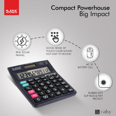 Saya SY-C120 12 Digits Display, Check And Correct Classic Desktop Calculator | Ergonomic Design - Ideal For Office Supplies | School Supplies | 3 Year Warranty