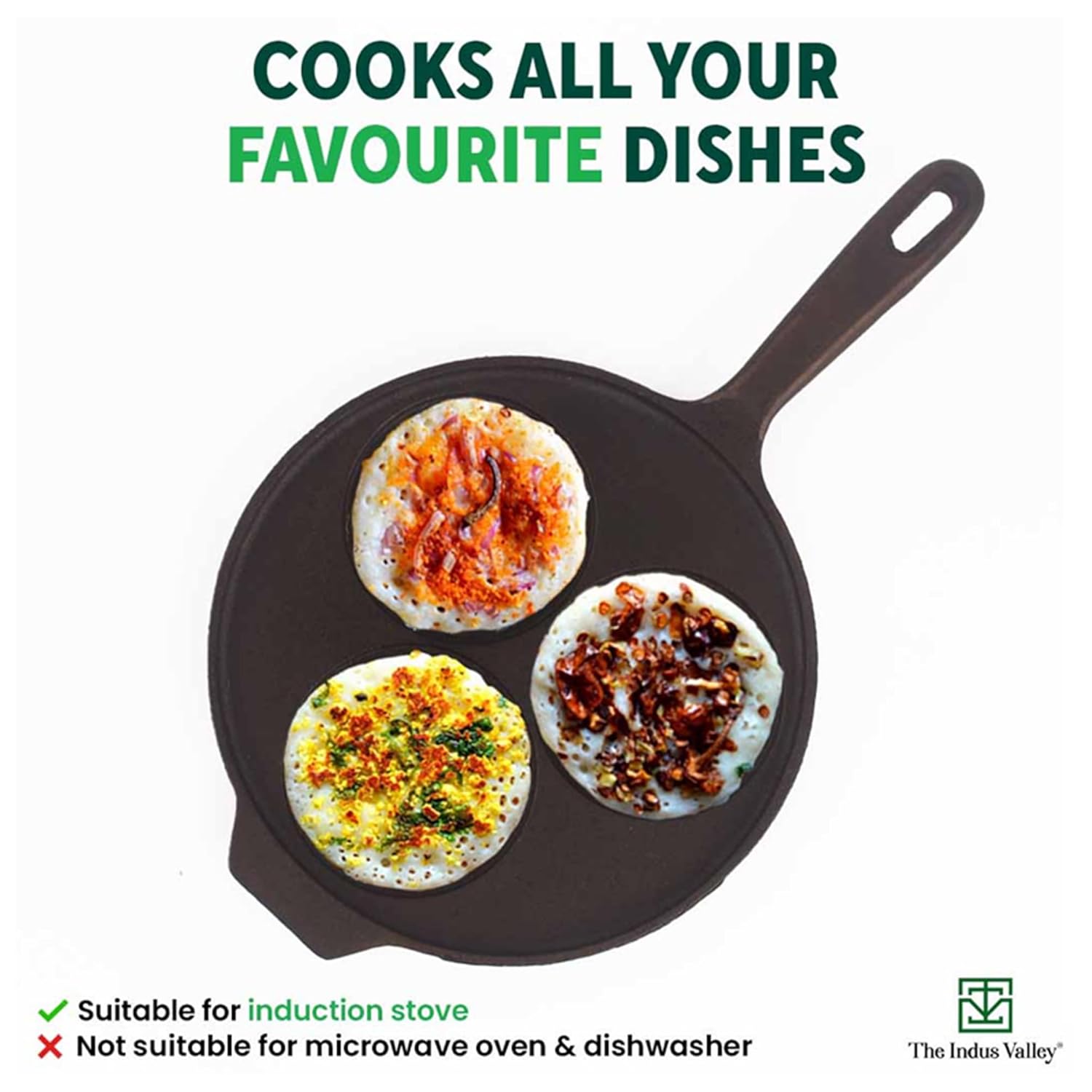 Pre-Seasoned Black Cast Iron Uttapam Tawa - 3 Pit, 23cm, 9 Inch, 1.6 Kg | Induction Friendly, Naturally Nonstick, 100% Pure & Toxin-Free, No Chemical Coating Pre-Seasoned Black Cast Iron Uttapam Tawa - 3 Pit, 23cm, 9 Inch, 1.6 Kg | Induction Friendly, Naturally Nonstick, 100% Pure & Toxin-Free, No Chemical Coating