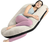Full Body G Shape Pregnancy Pillow, For Pregnant Women & Nursing Mom, Cream & Black Color | Single Pillow For Multipurpose Use | Premium Velvet Outer Cover With Zip, Adjustable Pillow