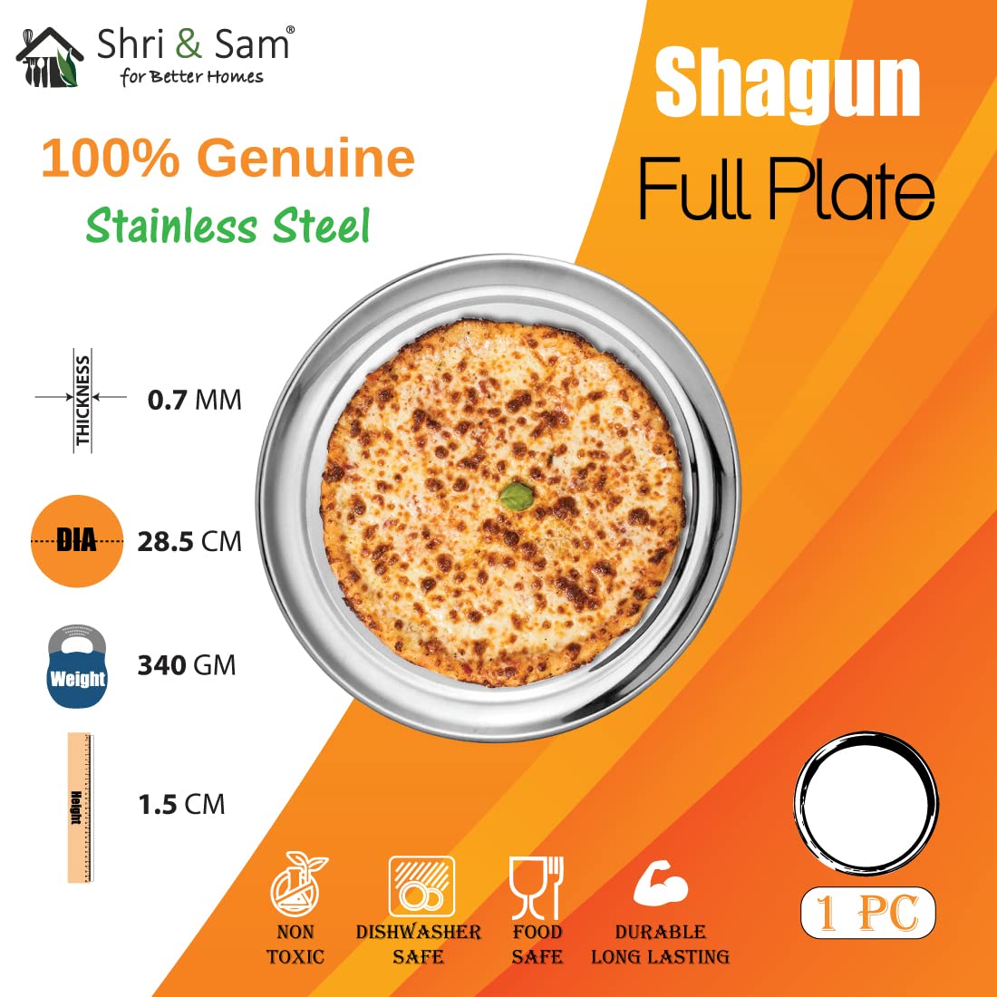 Stainless Steel Shagun Solid Dinner Set Of 3 Pcs, Silver | 1 Dinner Plate+ 1 Bowl+ 1 Glass - Dishwasher Safe Stainless Steel Shagun Solid Dinner Set Of 3 Pcs, Silver | 1 Dinner Plate+ 1 Bowl+ 1 Glass - Dishwasher Safe