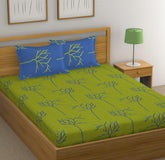 1 King Size Bedsheet With 2 Pillow Covers - 108 X 110 Inches, Green & Blue | Skin Friendly Fabric With Vibrant Colors | Beautiful Bedsheets